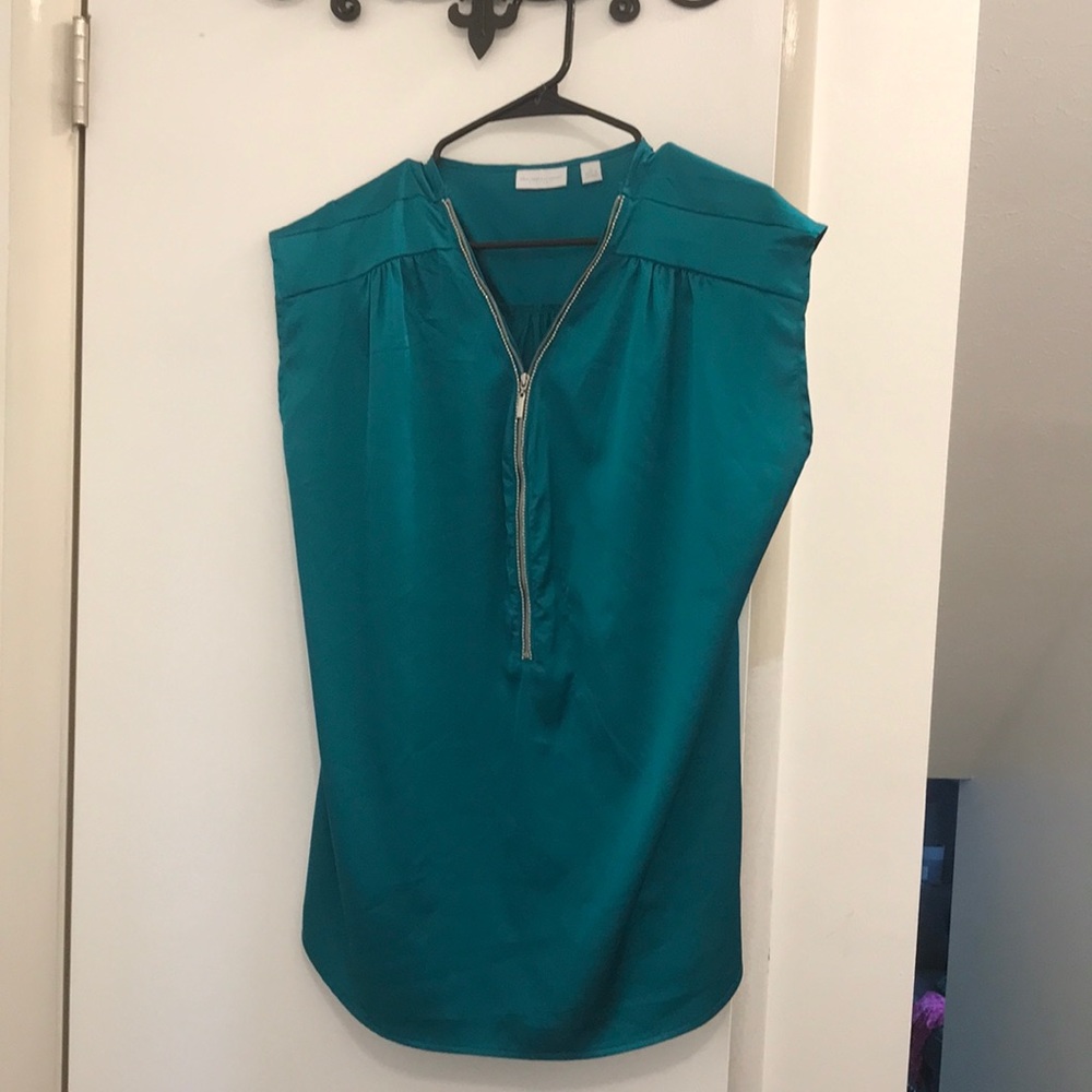 Teal NYCO blouse with detailed zipper front